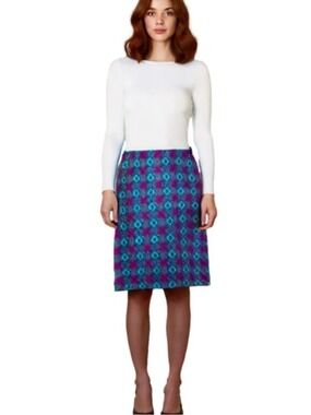 Vintage 1960s Authentic Welsh Tapestry Pencil Skirt, Purple Blue Grey Diamond XS